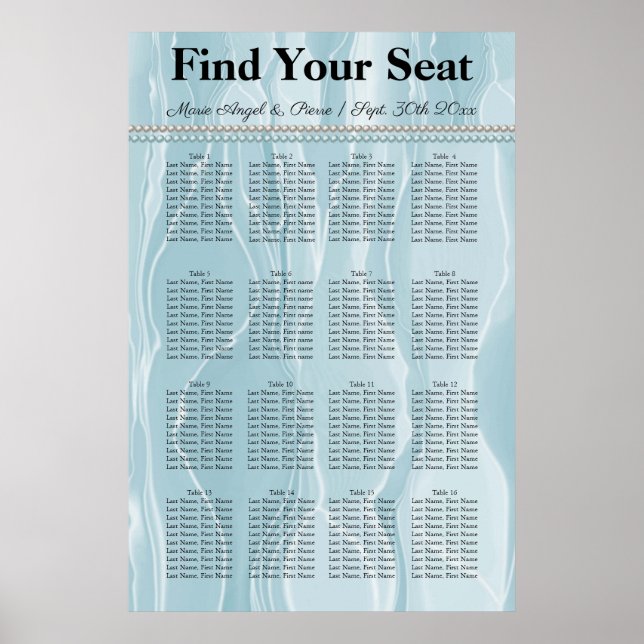 Poster Turquoise soie bleue avec perles blanches carte de (Devant)