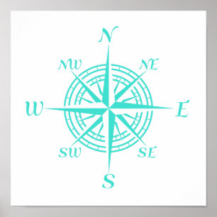 Poster Turquoise Sur Blanc Décor Côtier Rose