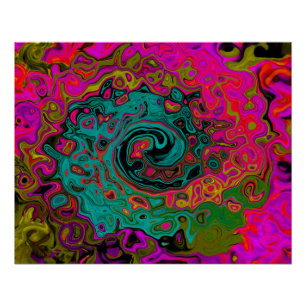Poster Turquoise Trippeyant Abstrait Rétro Tourbillon Liq