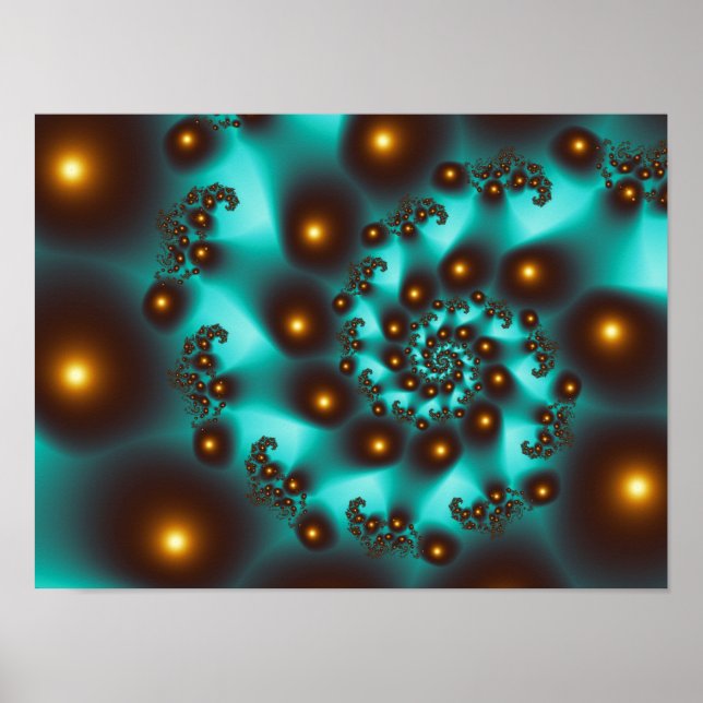 Poster Turquoise Trippy Art Abstrait Fractal (Devant)