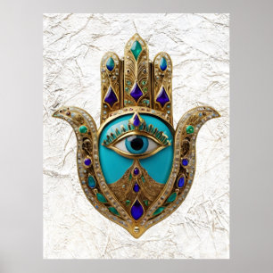 Poster Turquoise Troisième Oeil Hamsa