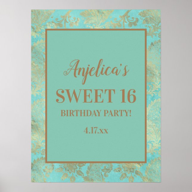 Poster Turquoise Turquoise Gold Tiaras Girl's Sweet 16 (Devant)