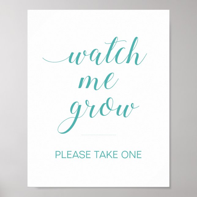 Poster Turquoise Watch Me Grow Baby shower Faveurs Plante (Devant)