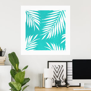 Poster Turquoise White Acrylic Palm Leaves