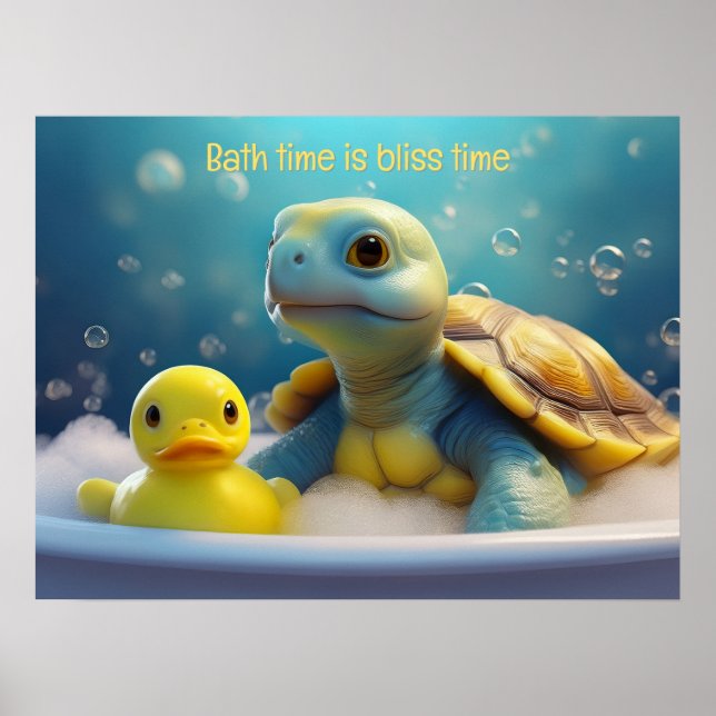 Poster Turtle and Rubber Duck in the Bath Custom Text (Devant)