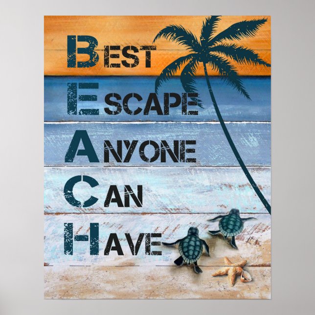 Poster Turtle B.E.A.C.H Inspiration et motivation (Devant)