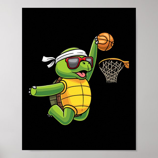 Poster Turtle Jouer Basket Sports Sea Tortoise Jeu (Devant)