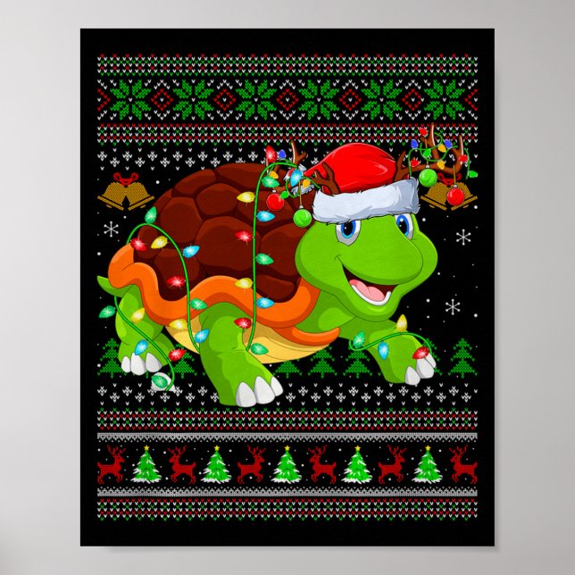 Poster Turtle Ugly Christmas Sweaters Holiday Santa Cute  (Devant)
