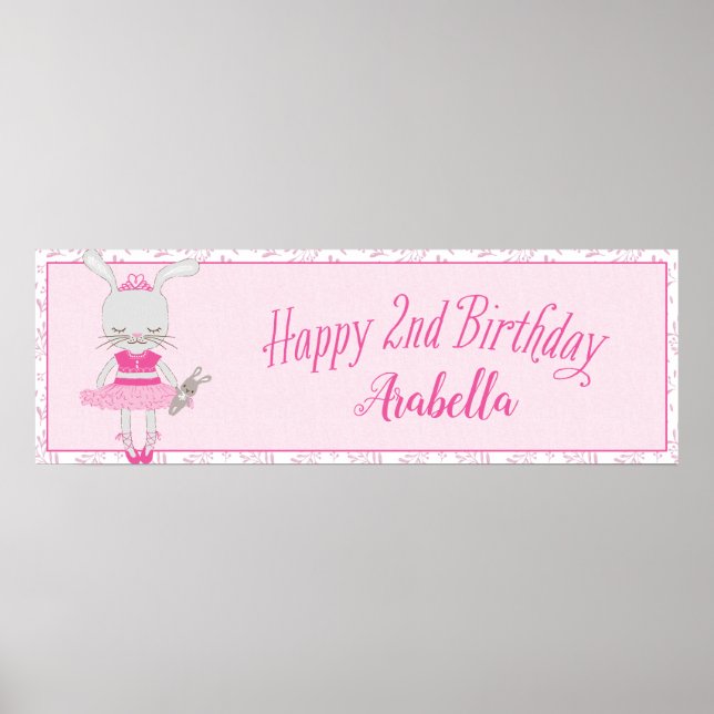Poster Tutu Cute Bunny Joyeux 2e anniversaire Personnalis (Devant)