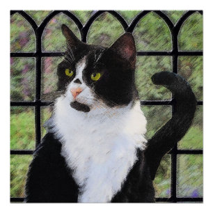Poster Tuxedo Chat dans la peinture de fenêtre Art animal