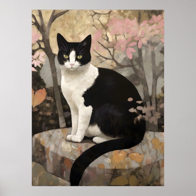 Poster Tuxedo Chat dans un jardin (Devant)