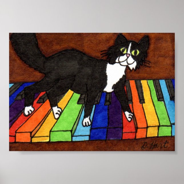 Poster Tuxedo Chat sur Rainbow Piano Mini Art populaire (Devant)