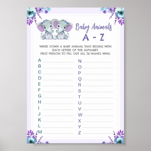 Poster Twin Baby Animal Jeu Douche Jeu Deux Eléphants (Devant)