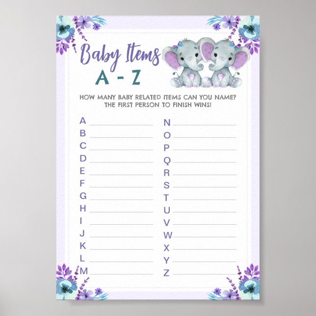 Poster Twin Baby Memory Items Jeu Elephant Girl Douche (Devant)