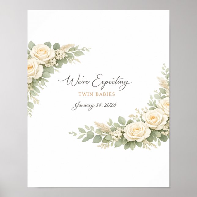 Poster Twin Baby Shower Invitation Botanical Greenery Flo (Devant)