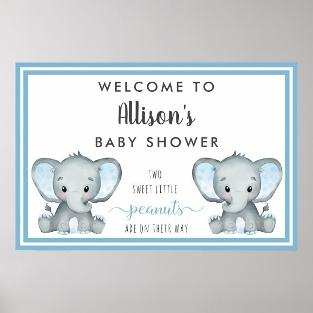 Poster Twin Elephant Baby Boy Douche Bienvenue (Devant)