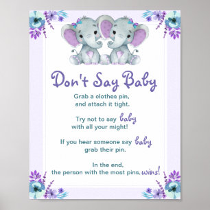 Poster Twin Elephants ne pas dire bébé fille douche jeu
