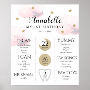 Poster Twinkle Little Star 1er anniversaire Jalon rose