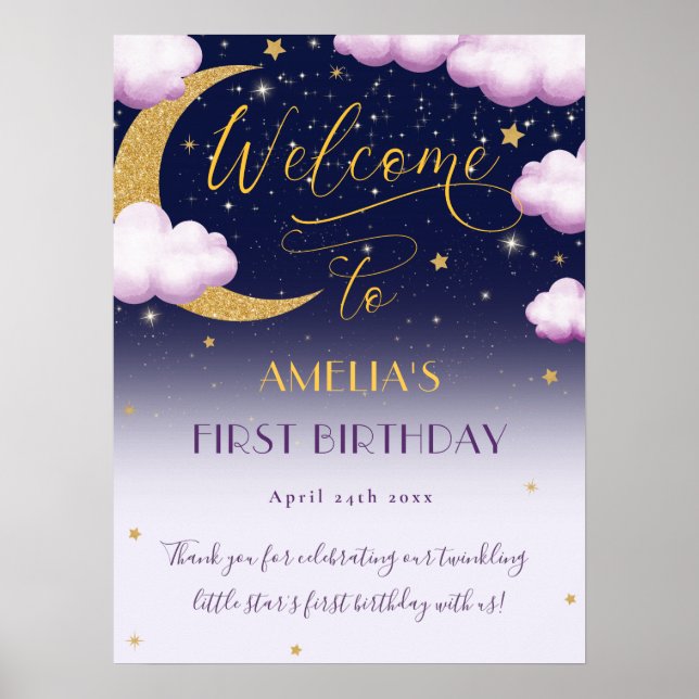 Poster Twinkle Little Star Rose Premier anniversaire Bien (Devant)
