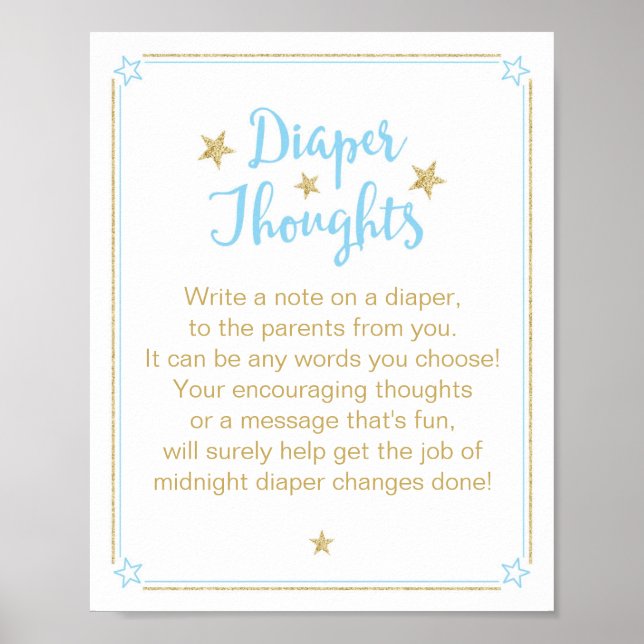 Poster Twinkle Star Boy Baby shower Diaper Thoughts (Devant)