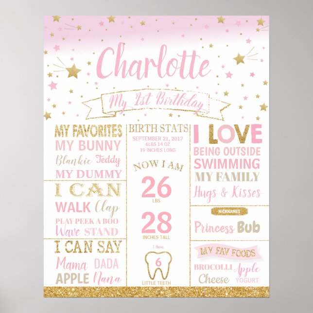 Poster Twinkle Stars Premier Anniversaire Jalons Naissanc (Devant)