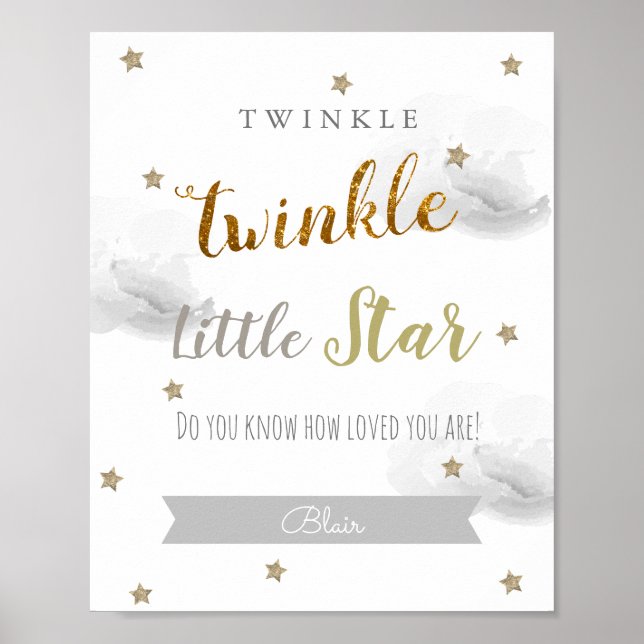 Poster Twinkle Twinkle Little Star Art pour nurserie gris (Devant)
