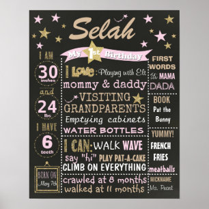 Poster Twinkle Twinkle Little star Chalboard d'anniversai