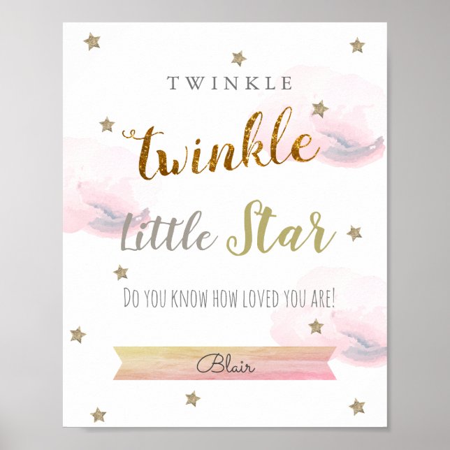Poster Twinkle Twinkle Little Star Pink Nursery Art (Devant)