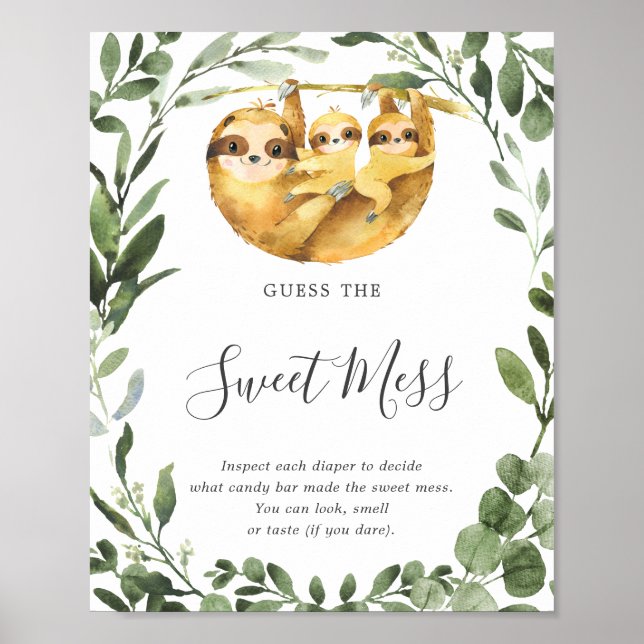 Poster Twins Sloth Baby shower Devinez The Sweet Mess (Devant)