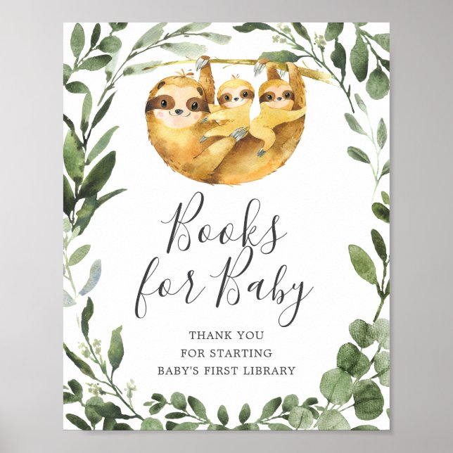 Poster Twins Sloth Baby shower Livres Pour Baby Sign (Devant)