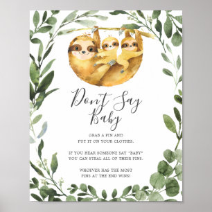 Poster Twins Sloth Baby shower Ne pas dire Baby Sign