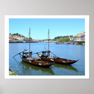 Poster Two boats on the river Douro, Porto