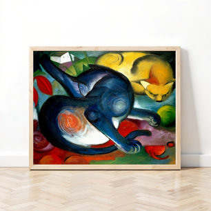 Poster Two cats, blue and yellow by Franz Marc