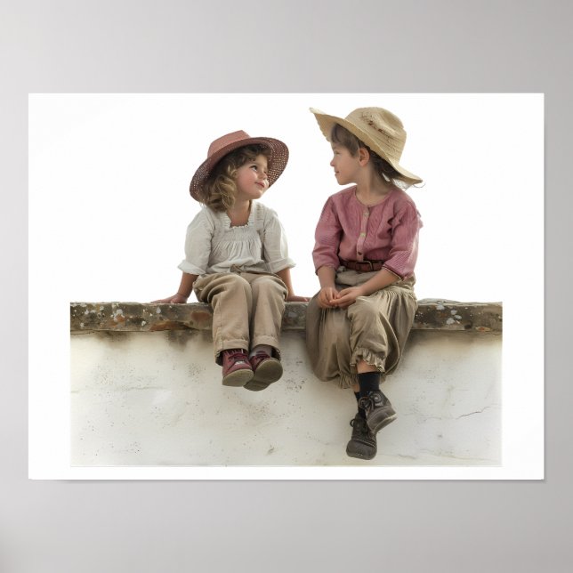 Poster Two Children Sitting on a Wall (Devant)