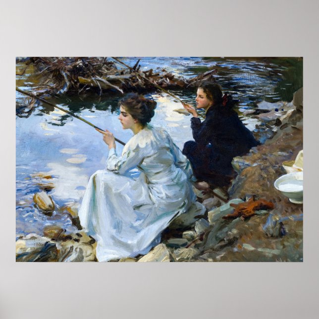 Poster Two Girls Fishing, 1912 par John Singer Sargent (Devant)
