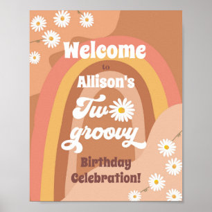 Poster Two Groovy Retro Welcome Hippie Daisy Birthday