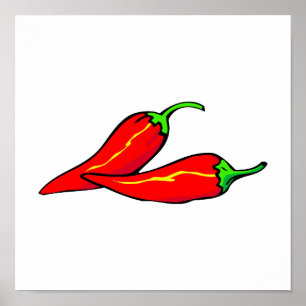 Poster Two Red Chili Peppers on Side