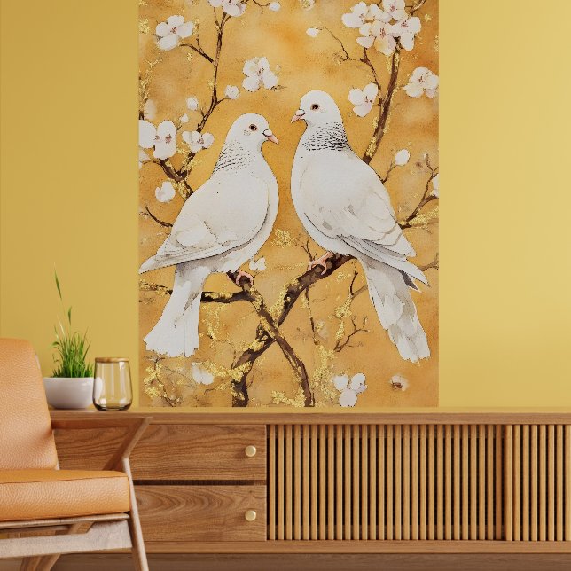 Poster  two white doves perched on a branch (Salon 2)