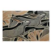 Two wild rabbits with woodcut textures