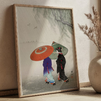 Poster Two Women in The Rain by Ohara Koson Japanese