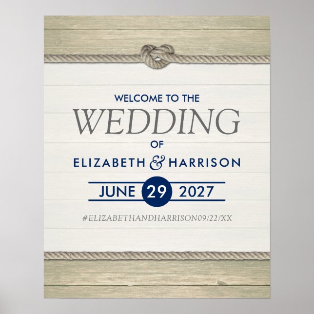 Poster Tying The Knot Rustic Beach Mariage Bienvenue (Devant)