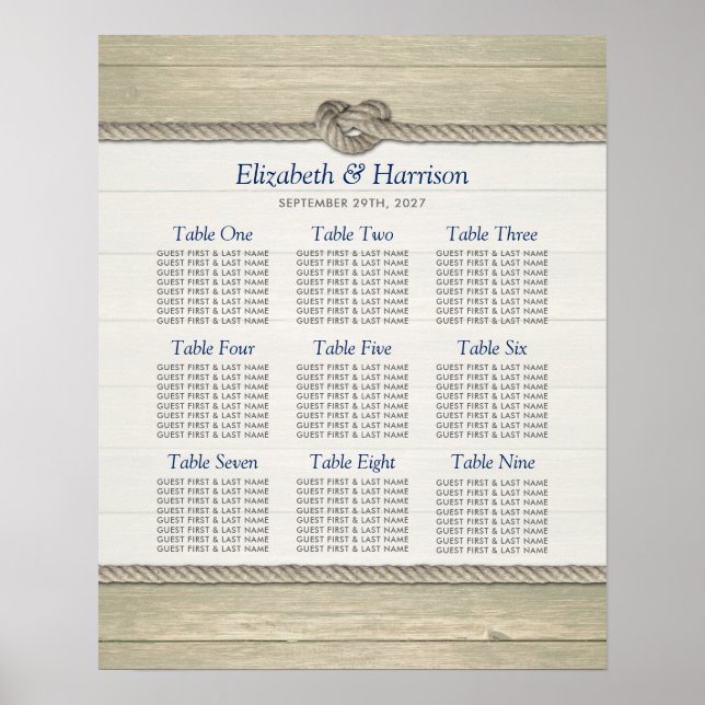 Poster Tying The Knot Rustic Beach Wedating Chart (Devant)