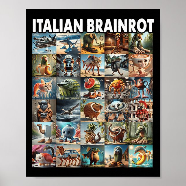 Poster Types De Brainrot Italien Mème Caractère Dessin À  (Devant)