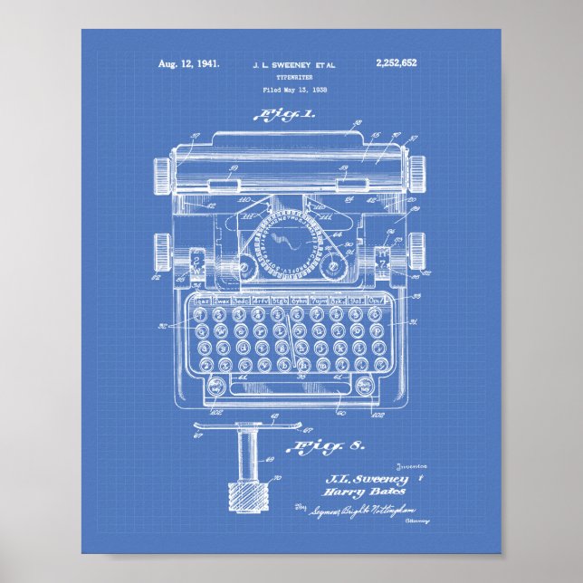 Poster Typewriter 1941 Brevet d'art Plan directeur (Devant)