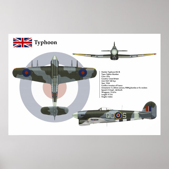 Poster Typhoon Mk 1B 168e Escadron (Devant)