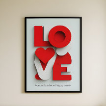Typographie abstraite 3D rouge et blanc LOVE moder