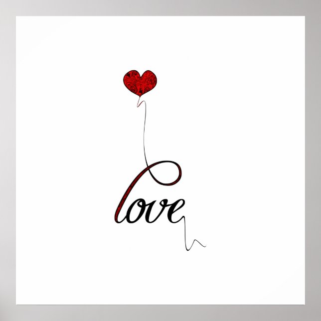 Poster Typographie "Amour" avec ballon du Coeur Rouge (Devant)