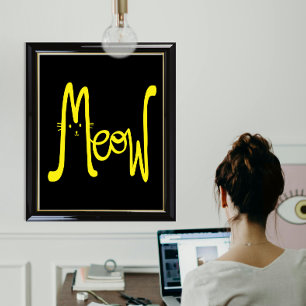Poster Typographie de chat noir et jaune minimaliste mode