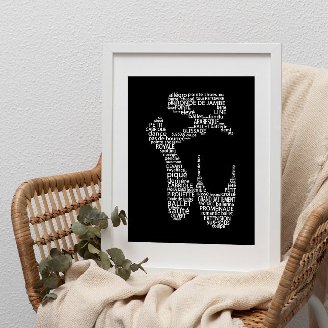 Poster Typographie de chaussures de ballet noir et blanc (Créateur téléchargé)