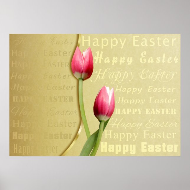Poster Typographie d'or des Tulipes de Pâques (Devant)